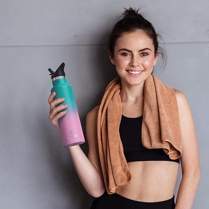 Stainless Steel Double Wall Water Bottles, Vacuum Insulated Bottle With Straw Lid, Insulated Water Bottle Keeps Water Cold for 24 Hours, Hot for 12 Hours, Hiking, Sports