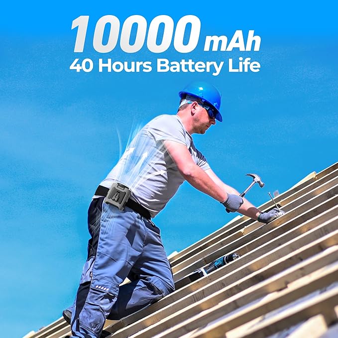 AMACOOL Portable Waist Fan Clip On, MAX 40H Work Time, 10000mAh Rechargeable Wearable Shirt Fan with Light, 16000RPM Powerful 5 Speed Belt Fans Personal Cooling Fans for Outdoor Jobsite Camping Travel