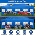 COBIZI 10x30 Pop up Canopy Tent 10x30 Canopy with 8 Sidewalls Waterproof Heavy Duty Commercial Canopy Tent for Parties Outdoor Garden Gazebo, Carry Bag with Wheel(10x30ft, Dark Blue)