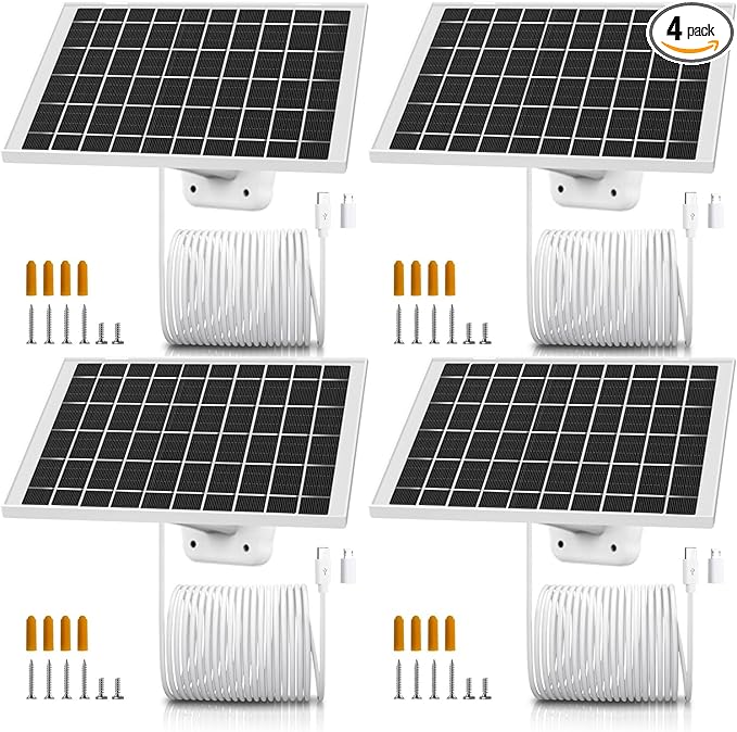 4 Pack Solar Panels for Outdoor Camera Micro USB & USB-C Solar Panel Charger, 5V 6W 4W 3W Solar Panel for Security Camera Fit for Wyze Cam V1 V2 Outdoor,Arlo Essential,Simplisafe,Eufy Cameras