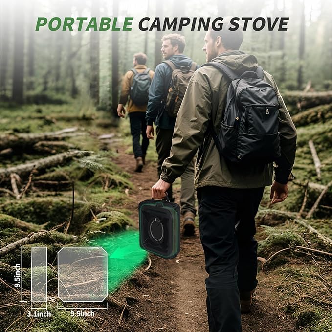 Propane Portable Camping Stove, Single Burner Propane Camp Stove, with Gas Hose, Small Camping Stove, Square Design, Army Green and Black