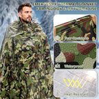 SecuCaptain Survival Emergency Thermal Blankets: Thicken 28um Space Mylar Blanket Kit for Outdoor Cold Winter Camping, Hiking, Car Bug Out Bag, or First Aid - Woodland Camo 4 Pack