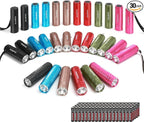 EverBrite 30-Pack Mini Flashlight Set, Aluminum LED Handheld Torches with Lanyard, Assorted Colors, Batteries Included for Party Favors, Night Reading, Camping, Power Outage, Gift to Christmas
