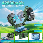 Misting Fan Portable 42800mAh Rechargeable Camping Fan with Remote Control, 3 LED Light & Stepless Speed Control & Cooling Spray with 6L Bucket, Timer Function, Portable Handle, Rotating Hanging Hook