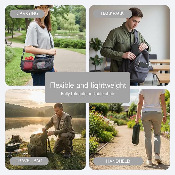 13 x 10.6 Inch Portable Folding Camping Stool, Metal Frame with Storage Mesh, Small Folding Stool for Adults Lightweight Outdoor Seating for Camping Fishing Hiking BBQ Hold Up to 265 LBS (Black)