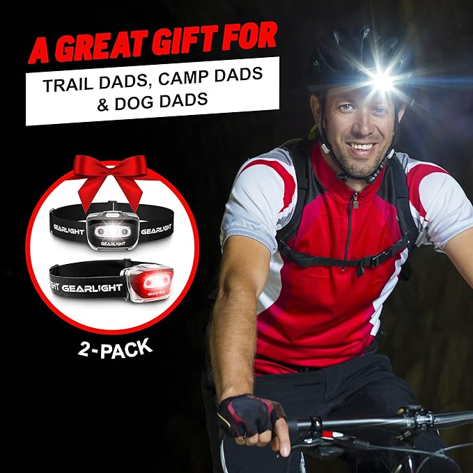 GearLight 2Pack LED Headlamp - Outdoor Camping Head Lamps with Adjustable Headband - Lightweight Battery Powered Bright Flashlight Headlight with 7 Modes and Pivotable Head and Red Light