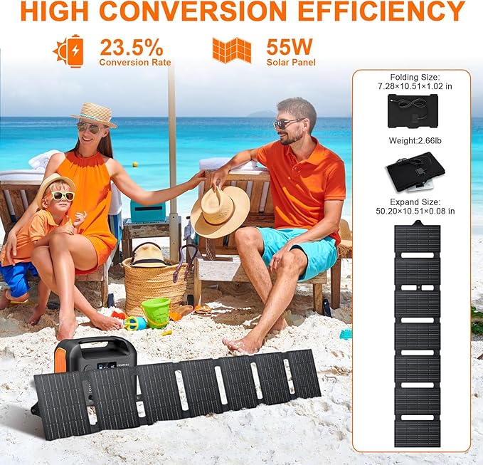 Portable Power Station with 55W Solar Panel, 299Wh LiFePO4 Backup Battery 300W Pure Sine Wave AC (600W Peak) Car Outlets PD 60W QC3.0 Solar Generator Power Bank for Camping, Emergency, CPAP