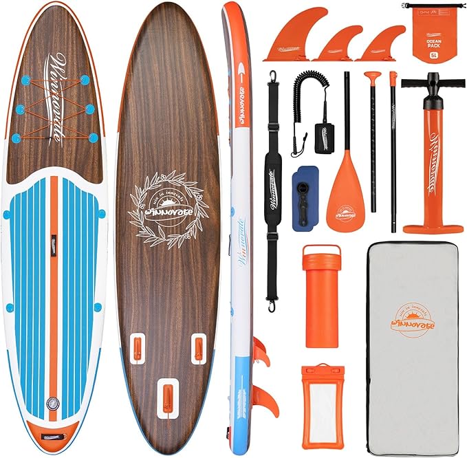 Inflatable Paddle Boards for Adults and Youth, 11'x33 Wood Grain Stand Up Paddle Board with SUP Accessories, Portable Inflatable Paddleboard for All Skill Levels,Blow Up Paddle Board as Present