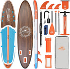 Inflatable Paddle Boards for Adults and Youth, 11'x33 Wood Grain Stand Up Paddle Board with SUP Accessories, Portable Inflatable Paddleboard for All Skill Levels,Blow Up Paddle Board as Present