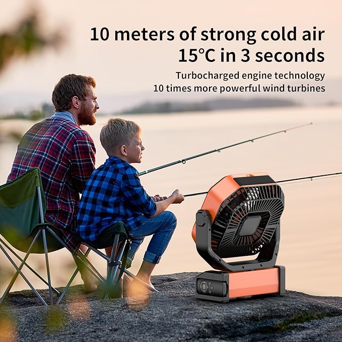 Socool Camping Fan with Light - 20000mAh Rechargeable Battery Fan, 112Hrs Max Run Time, 9 Speeds, Digital Display, Timer, Auto Oscillation, 270° Pivot & Hook for Camping, Power Outage, Hurricane