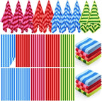 EBOOT 10 Pack Oversized Beach Towel Set Extra Large Pool Towels Microfiber Quick Dry Swim Blanket for Adult Women Men Face Hand Body Bath Travel Pool(Mixed Color,36 x 72 Inch,Fresh Stripe)