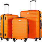 Coolife Luggage 3 Piece Set Suitcase Spinner Hardshell Lightweight TSA Lock (orange)