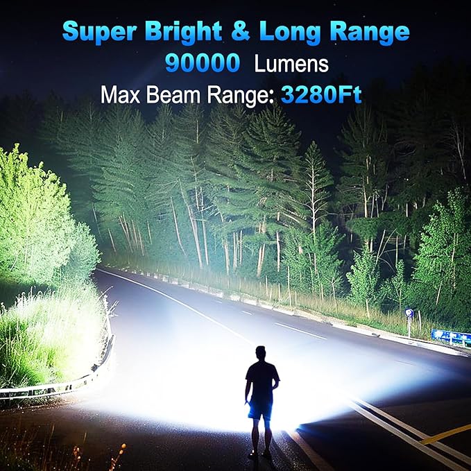 KINGCAESAR Flashlights 90,000 High Lumen - 2 Pack, Ultra Bright Rechargeable Flashlight with 7 Light Modes, LED Flash Light with High Power ΒATTERY, IPX7 Waterproof for Home Camping