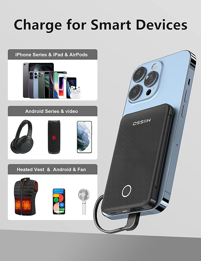 2-Pack 6000mah Ultra Slim Built in Cables Power Bank, Card Size Built in USB C Cords Battery Pack Portable Charger for Phones, 3 Output External Battery Pack Compatible with iPhone, Black & White