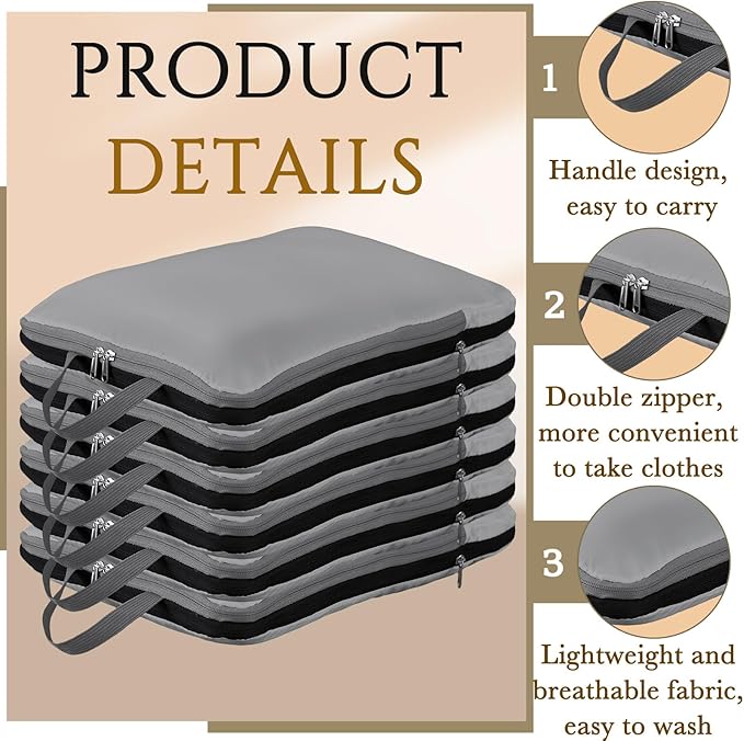 Hosuly 6 Pcs 17.3 x 12.6'' Compression Packing Cube Bag Extra Large Travel Expandable Space Saving Organizers XL for Luggage Storage(Dark Gray)