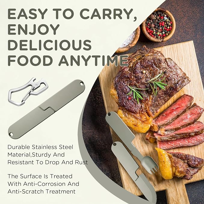 2 in 1 Camping Eating Utensils Set, Reusable Magnetic Camping Utensils Set, Portable Cutlery Backpacking Gear, Compact Spoon-Fork-Knife Cutlery Travel Utensils for Lunch Hiking Outdoor Survival