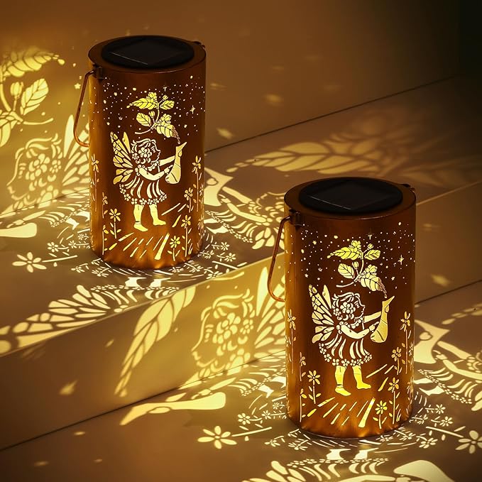 Solar Lanterns Outdoor Waterproof Flower Fairy Garden Decorations Gifts for Women Gifts for Mom Grandma Birthday Gifts Hanging Solar Lanterns Outdoor for Patio Decoration, Deck, Lawn, Passageway