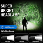 Rechargeable Headlamp 2Pack, 99000 Lumens Super Bright LED Head Lamp with 3 Modes, 90° Adjustable Head Lights for Forehead, 45H Long Runtime & IPX6 Waterproof HeadLamps for Camping Hunting Hiking