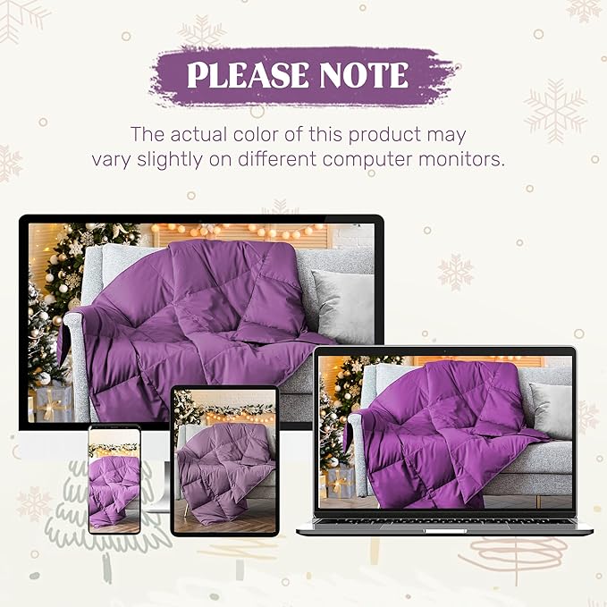 puredown® Lightweight Packable Couch Throw Soft Feather Down Throw Blanket for Indoor and Outdoor Use, 50"X70", Purple
