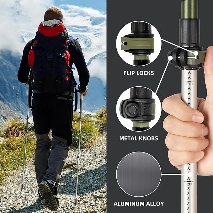 Trekking Poles, Collapsible Hiking Poles,Lightweight and Compact Walking Sticks with Adjustable Height for Men and Women