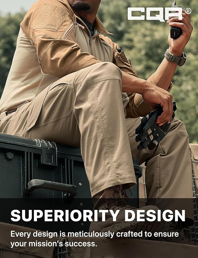 CQR Men's Flex Ripstop Tactical Pants, Water Resistant Stretch Cargo Pants, Lightweight EDC Hiking Work Pants