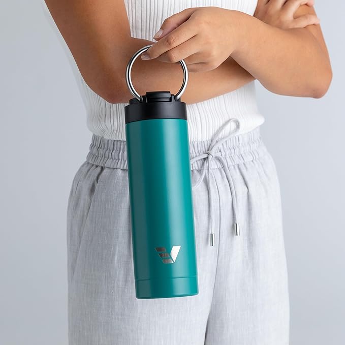 Maxi Stainless Steel Water Bottle 26oz - Double wall vacuum insulated | Integrated carry handle | leak proof flip top lid | Lightweight & stylish - Teal Green