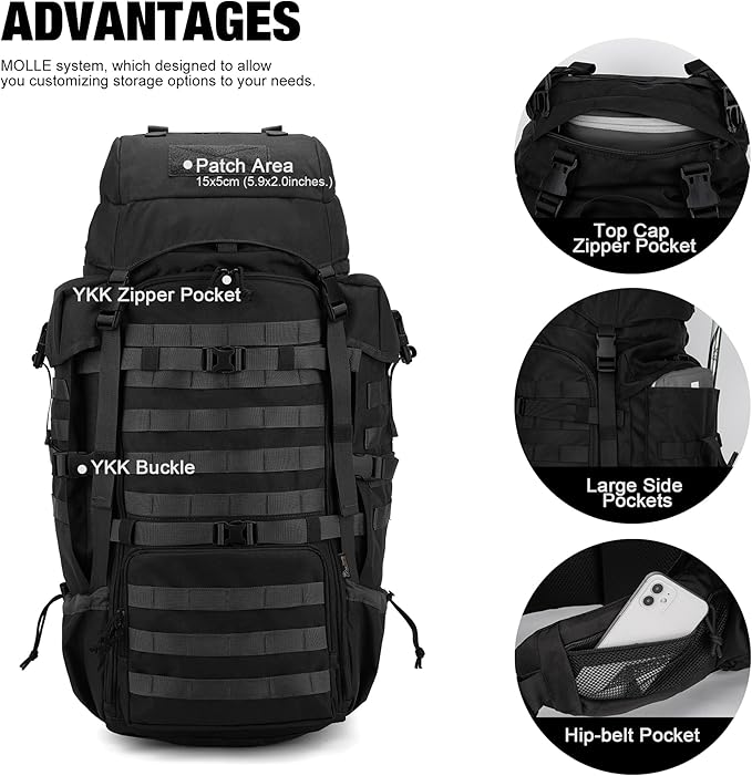 Mardingtop 70L Internal Frame Backpack for Hunting,Camping,Hiking Backpacking Backpack with Rain Cover