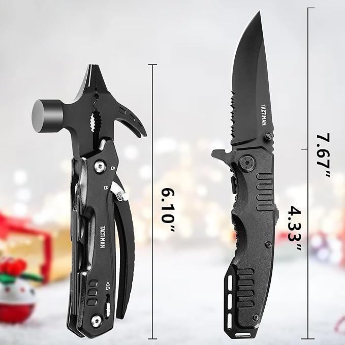 12-in-1 Multitool Hammer with Tactical Knife – Unique Gifts for Men, Dad, Husband – Cool Gadgets for Camping, Hiking, DIY, and Outdoors – Perfect Christmas, Birthday, or Father’s Day Gift