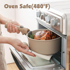 SENSARTE 17 Piece Ceramic Pots and Pans Set, Nonstick Detachable Handle Cookware, Induction Kitchen Cookware Set with Removable Handle, Dishwasher ＆ Oven Safe (Almond Beige)