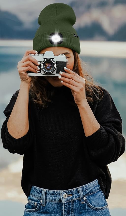 ATNKE LED Lighted Beanie Hat,USB Rechargeable 4 LED Running Headlamp Bright Cap with The Light Gifts for Men and Women