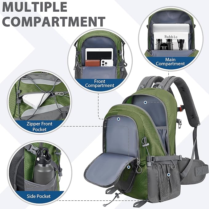 Hiking Backpack 30L Lightweight Travel Daypack Small Day Pack for Men Women Outdoor Camping Backpacking, Army Green