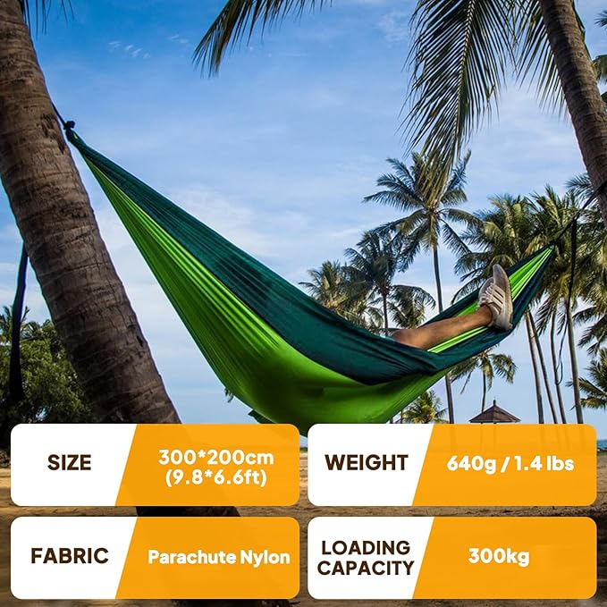 NATUREFUN Ultra-Light Travel Camping Hammock | 300kg Load Capacity,Breathable,Quick-Drying | 2 x Premium Carabiners,2 x Nylon Slings Included | Outdoor Indoor Garden