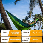 NATUREFUN Ultra-Light Travel Camping Hammock | 300kg Load Capacity,Breathable,Quick-Drying | 2 x Premium Carabiners,2 x Nylon Slings Included | Outdoor Indoor Garden