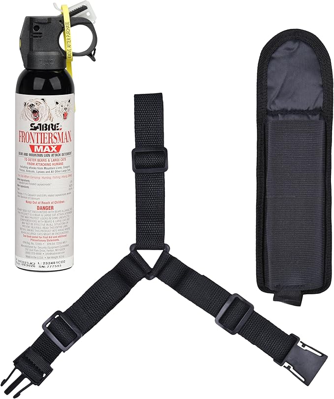 SABRE Frontiersman MAX Bear Spray – 40 ft Range, Maximum Strength, The Only EPA-Registered Spray for Bears & Mountain Lions, 9.2 oz, Glow Safety Clip, Outdoor Hiking & Camping Protection