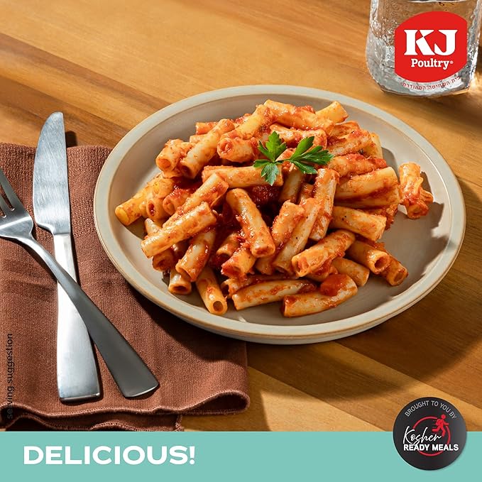 KJ Poultry Kosher Parve Ready Meals - Baked Ziti, MRE Meals Ready to Eat, Halal, (3 Pack) Prepared Entree Fully Cooked, Shelf Stable Microwave Dinner Travel, Military, Camping, Emergency Survival