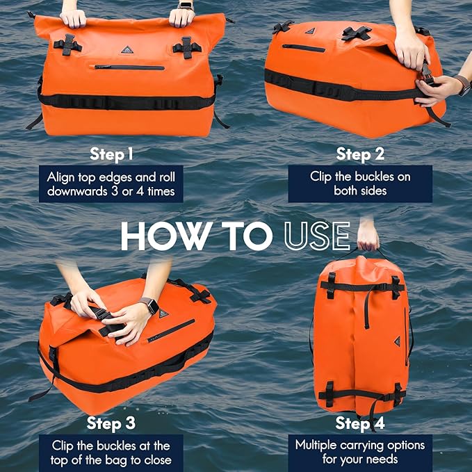 Haimont Large Waterproof Duffel Backpack Roll-Top Heavy Duty Dry Duffle Bag for Boating, Travel, Motorcycle, Kayaking, Camping, 60L