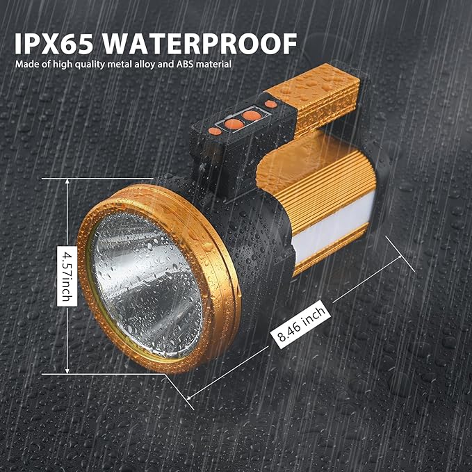 Rechargeable Spotlight Flashlight 15000 Lumen Handheld Spotlight 10800mah LED Big Searchlight Twin Side Flood Light for During Hurricane Emergency LED Lanterns Outages Hunting Hiking Boating Camping