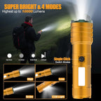 Rechargeable Flashlights High Lumens 10000 Long Lasting, 4 Modes with Side COB Light, Super Bright LED Flashlight USB C Input & Output, Powerful Strong Flash Light for Hiking Camping