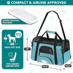 PetAmi Airline Approved Pet Carrier for Cats & Small Dogs, Soft Sided TSA Travel Carrier Bag Sherpa Bed, Breathable Mesh Ventilation, Collapsible Bowl, Fit Under Seat, Up to 18 lbs, Large Heather Blue