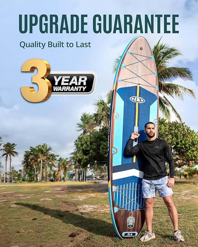 ZLX 11'6" Extra Wide Inflatable Stand Up Paddle Board SUP, Stable Non-Slip Deck Pad, Unique Fin System and Premium iSUP Accessories - Portable Backpack & Upgraded Pump for Adults, All Skill Levels