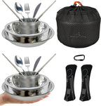 Stainless Steel Camping Mess Kit - Person's Complete Picnic & Camp Dish Set, Includes Plate, Bowl, Cup & Utensils