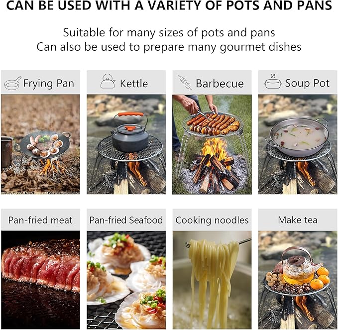 RROMATELX Small Folding Camping Grill，304 Stainless Stee Portable Camping Stove，Campfire Grate，Heavy Duty Rack Camping with Carrying Bag for Outdoor Cooking Backpacking Hiking Picnic BBQ