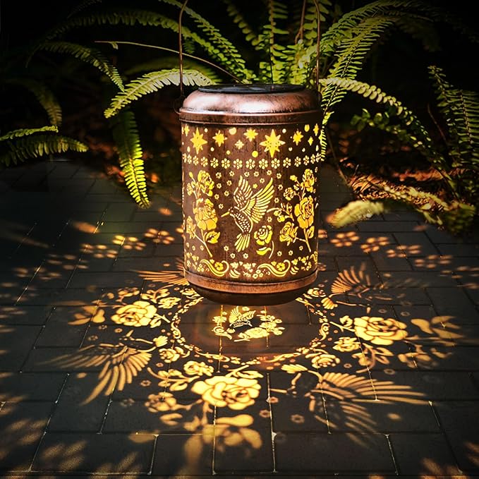 Solar Hummingbird Lanterns Outdoor Waterproof Birthday Gifts for Women Mom Grandma Garden Decor Hanging Solar Lights Metal Decoration Outside for Yard, Patio,Backyard,Porch
