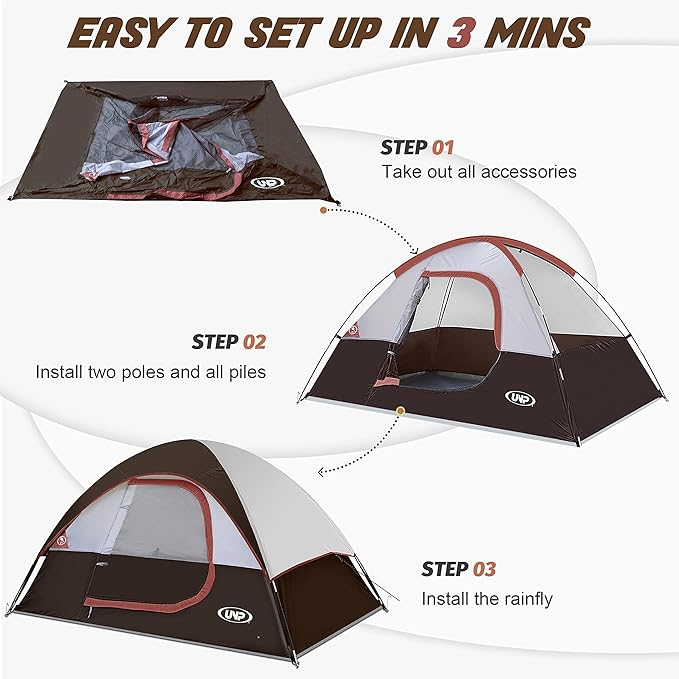 Camping Tent 2 Person, Waterproof Windproof Tent with Rainfly Easy Set up-Portable Dome Tents for Camping…