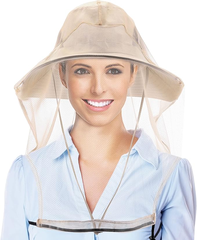 CozyCabin 3 Pcs Mesh Mosquito Head Net, Fully Covered Face Netting for Hats Head Mesh Protecting Net for Outdoor Hiking Camping Garden (Black/Gray/Begie-Large Set)