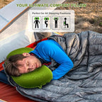 Inflatable Camping Pillow, Travel Blow Up Air Pillow, Neck Lumbar Support Ultralight Compact Pillow for Outdoor Hiking Backpacking Car Beach Airplane Sleeping Essentials, Green