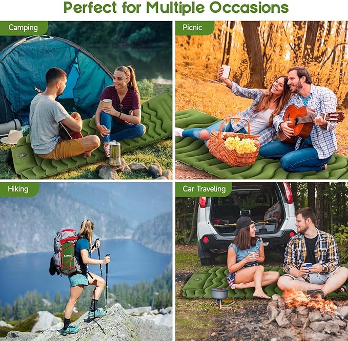 KASIMO Camping Sleeping Pad, Ultralight Camping Mat with Pillow Built-in Foot Pump Inflatable Sleeping Pads Compact for Camping Backpacking Hiking Traveling Tents