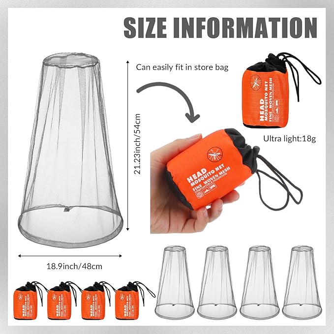 HESTYA 4 Pack Mosquito Bug Net Mesh for Head Mosquito Head Net Face Neck Fly Netting Hood from Insect Bugs Gnats for Outdoor