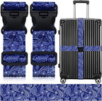 2 Pack Luggage Straps for Suitcases, Adjustable Travel Belt with Double Lock and Quick Release Buckle, Heavy Duty Nylon Bag Packing Strap, Bright Identifiers Business Travel Accessories-Blue Flowers