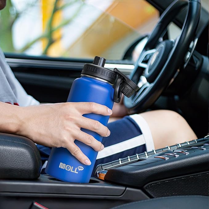 Insulated Water Bottle-32 oz Stainless Steel Vacuum Wide Mouth Sports Water Bottle with Silicone Boot-Metal Leak Proof Travel Water Flask for Men (Black)